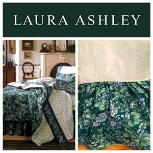 Vtg Laura Ashley Bramble Berry Full Bedskirt Dust Ruffle Blue Green Floral